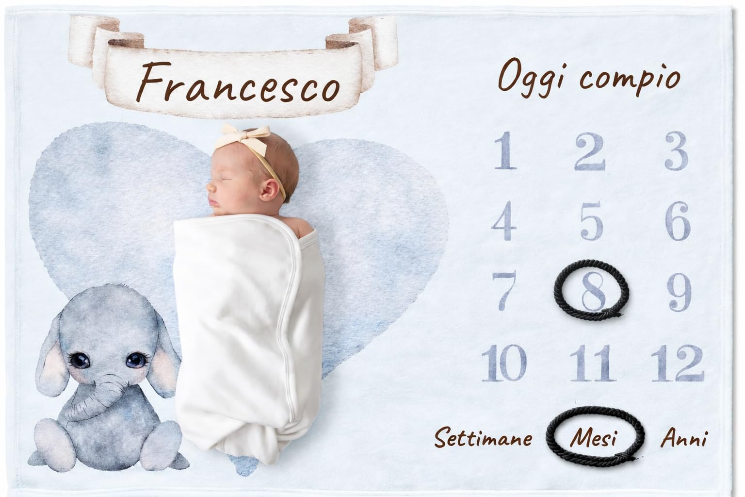 Meilenstein Baby Blanket with Any Name, Animal and Pattern Colour, Baby Blanket,
