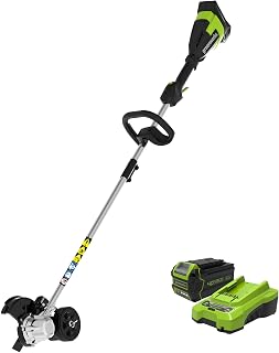 Greenworks 40V 8 in Cordless Electric Lawn Edger, 4.0 Ah Battery, Charger | 8" Brushless Lawn Edger, Curb Wheel, Tool-Free Depth Adjustment, Lightweight Build, for Yard Driveway Sidewalk Edge Trimming