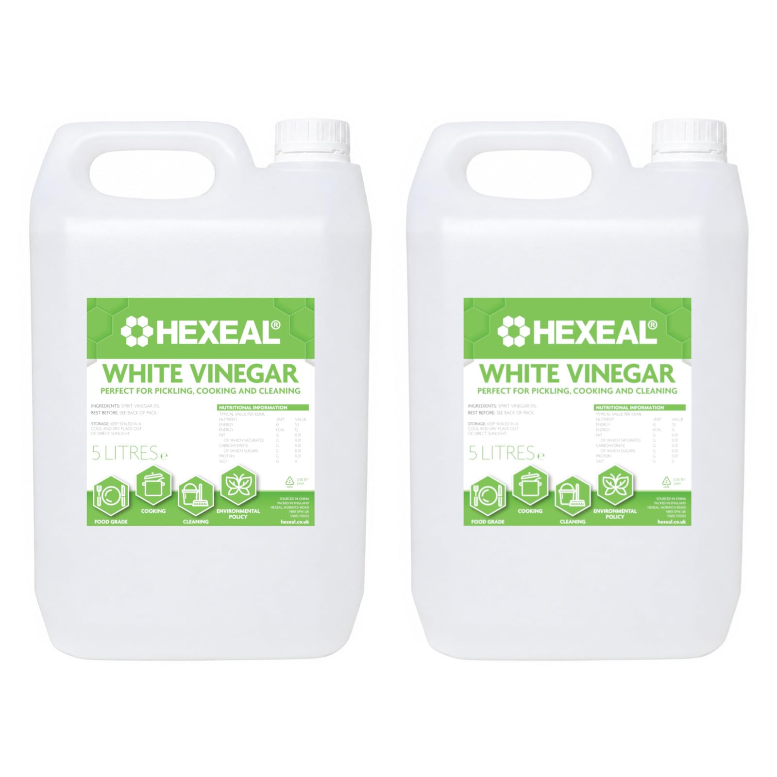 Hexeal White Vinegar 10L - Food Grade, Cooking & Cleaning | 2 x 5L - For Picklin