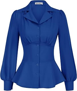 GRACE KARIN Women's Vintage Button Down Long Sleeve Peplum Top