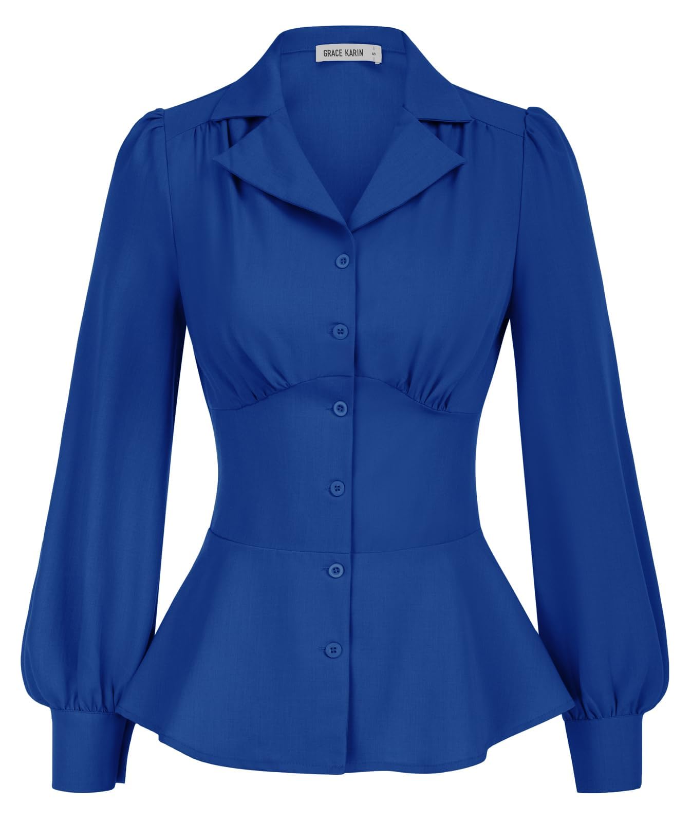 GRACE KARIN Women's Vintage Button Down Long Sleeve Peplum Top