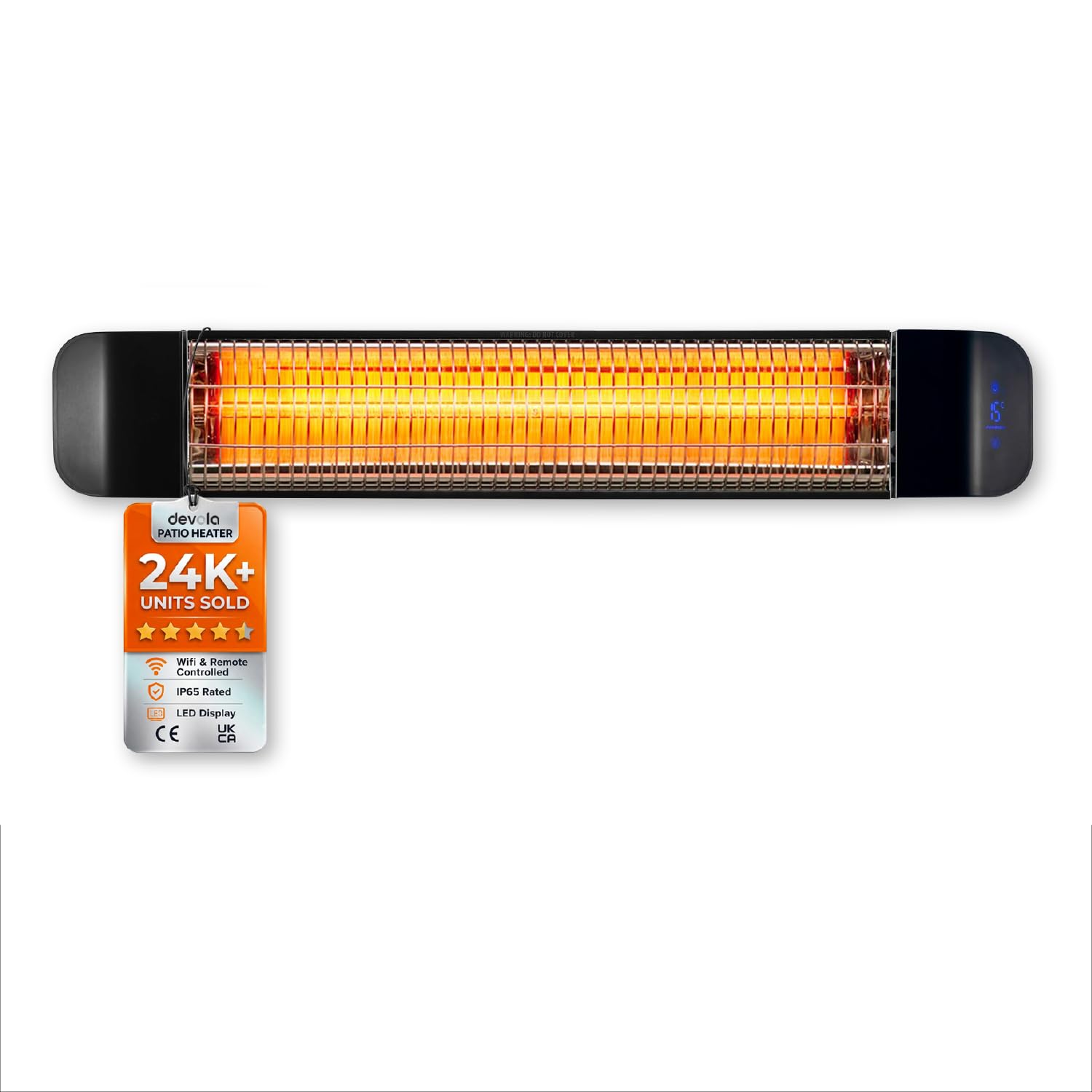 Devola Electric Infrared Patio Heater Wall Mounted 2400W | IP65 Waterproof | WiF