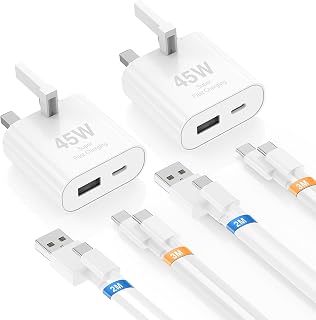 45W USB A to C Plug 2-Ports& Fast Charger Cable for iPhone 17 16 15 Pro Max