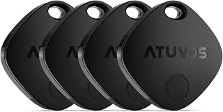 ATUVOS Air Tags - 4 Pack,Tracker Bluetooth Item Finder, (iOS Only) | Compatible with Apple Find My, Replaceable Battery, IP67 Waterproof, for Keys, Luggages, Suitcases, Bags, Black