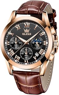 OLEVS Watch for Men Multifunctional Chronograph Analog Luxury Men Watch Brown Leather Large Dial Date Dress Luminous Waterproof Men Wrist Watch
