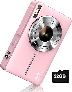 Camkory Digital Camera FHD 1080P with 32G Card 16X Zoom Easy for Kids Pink | Compact camera with anti-shake, Includes 2 batteries & charger. Perfect for parties, trips, birthdays gift from parents.