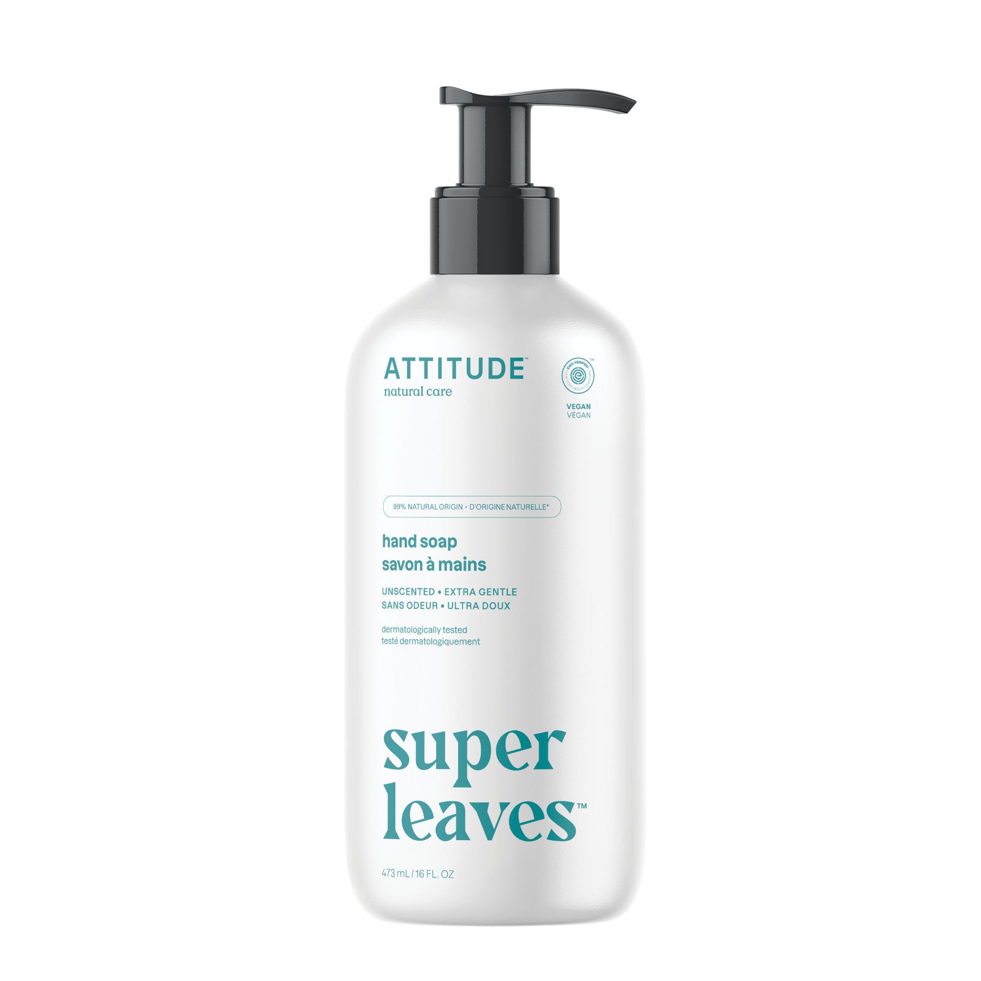 ATTITUDE Hand Soap, EWG Verified, Unscented, 16 oz | Rich Lather, Moisturizing, 