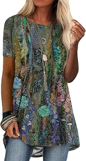 ORANDESIGNE Women's Short Sleeve Round Neck Summer Loose T-Shirts Basic T-Shirts Women Long Summer Casual Geometric Print Blouse Shirt Elegant Top