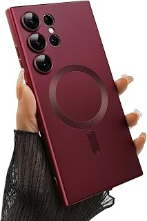 ankofave Magnetic case for Samsung Galaxy S24 Ultra Phone Case for Women/Men, Matte Luxury Soft Metallic Luster Design with Camera Lens Protector, Shockproof Anti-Scratch Phone Case 6.8" -Wine Red