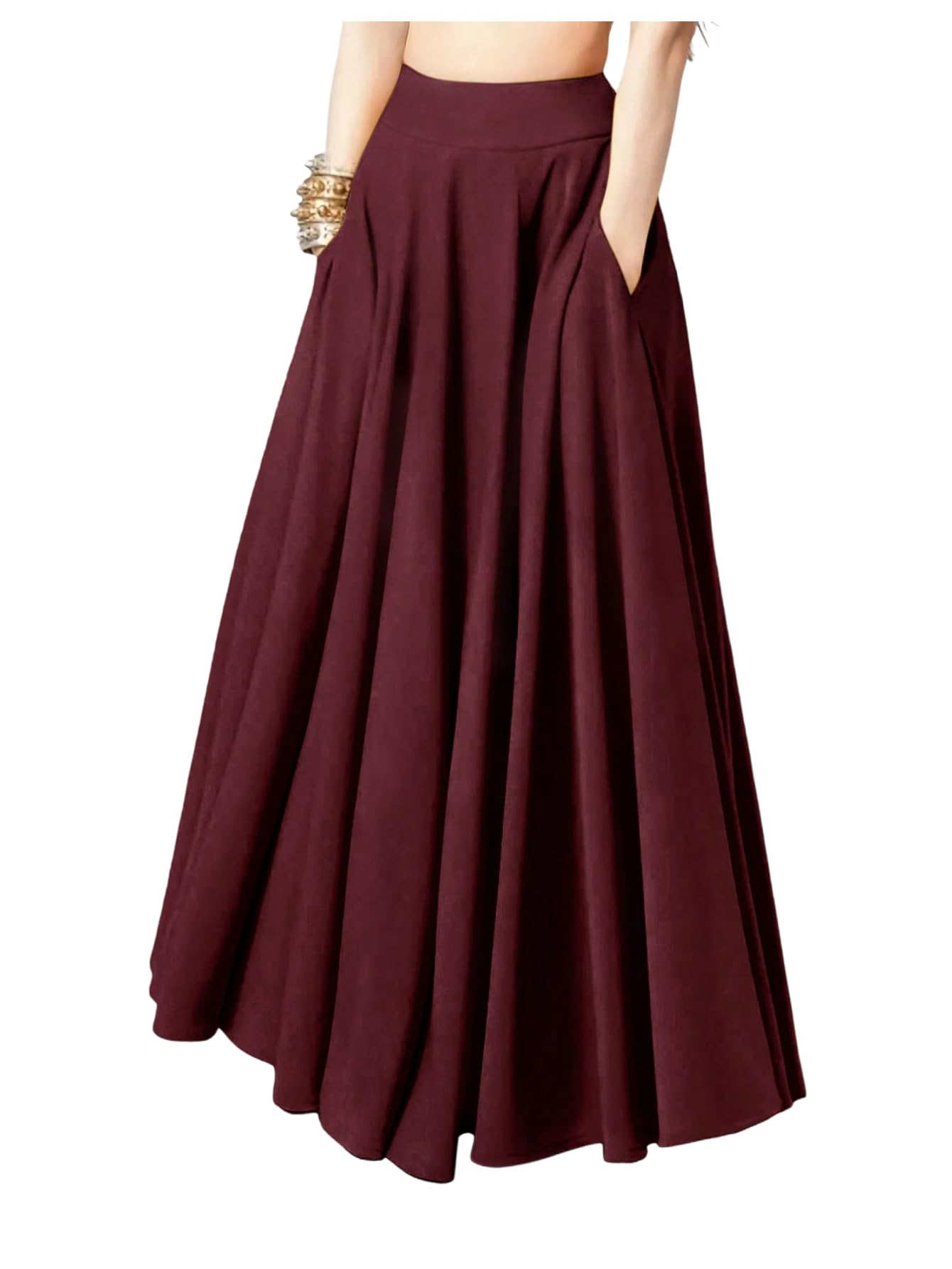 SHENHE Women's Flowy Maxi Skirt High Waisted A Line Casual Long Skirt with Pocke