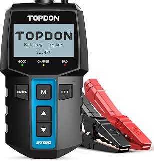 TOPDON BT100 12V Car Battery Tester, Charging Cranking System Tester | 100-2000 CCA Automotive Alternator Tester, Load Tester, Digital Auto Battery Analyzer for Car Motorcycle ATV SUV Boat Yacht