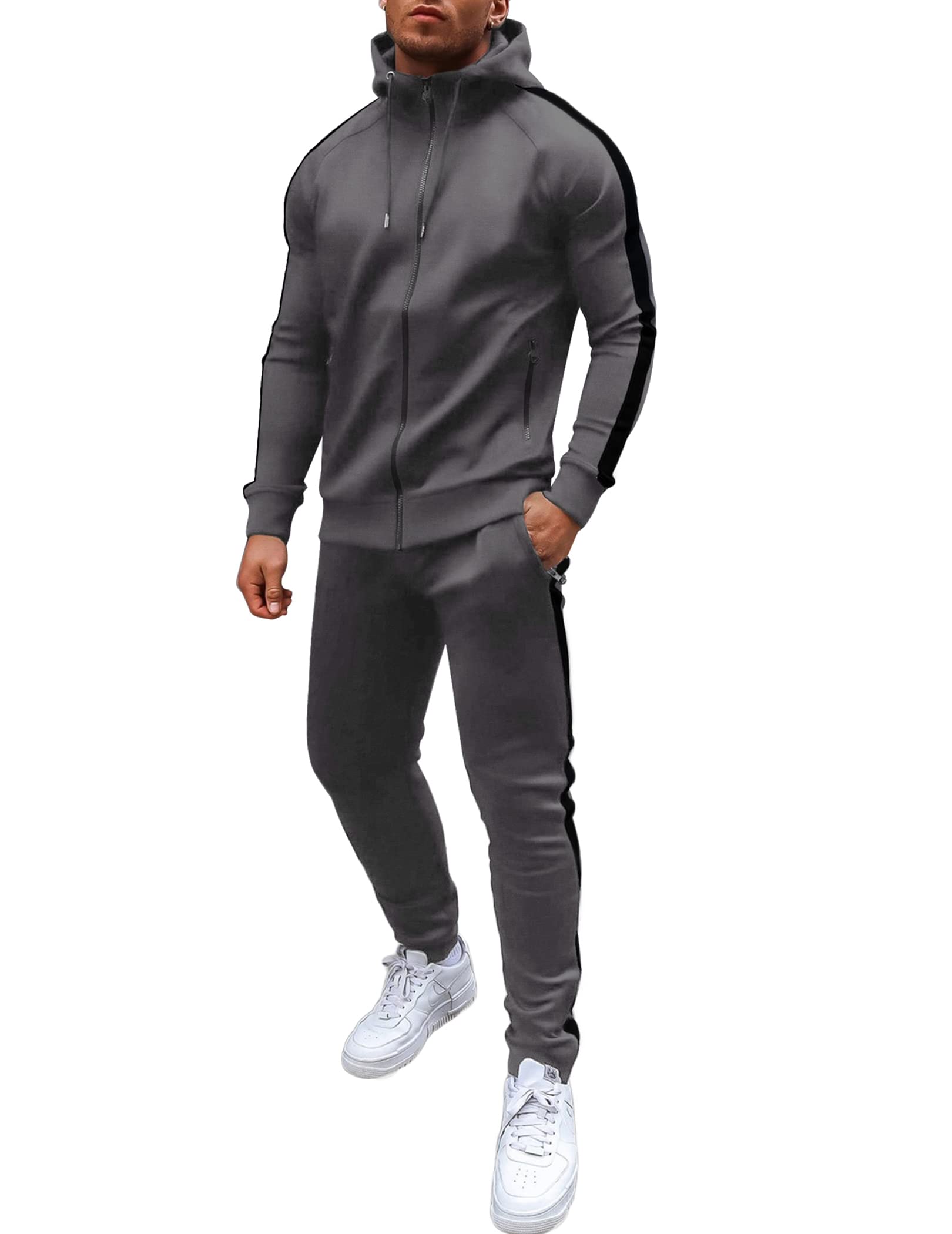 COOFANDY Tracksuit Mens Full Zip Hoodie Sweatsuit 2 Set with Zipper Pocket