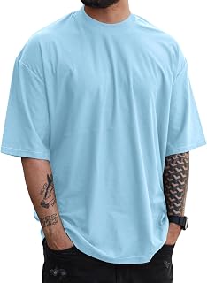 Mens Oversize Short Sleeve Tshirts Workout Drop Shoulder Relaxed Fit Tees