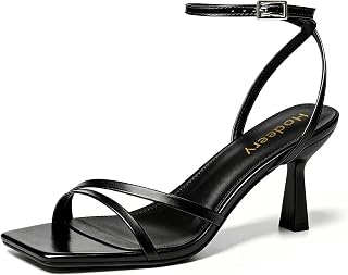 Strappy Heels for Women Square Open Toe 2.7 Inch