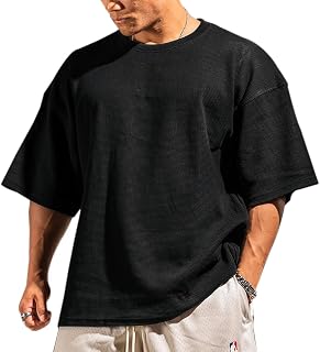 Muscle Alive Men's Basic Long-Sleeved T-Shirt Waffle Sweatshirt Lose Weight Training Sweater Sweater Crew Neck
