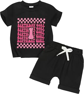 First Birthday Outfit Girl Short Sleeve Shirt and Shorts Sets for One Year Old Cake Smash Photo Shoot