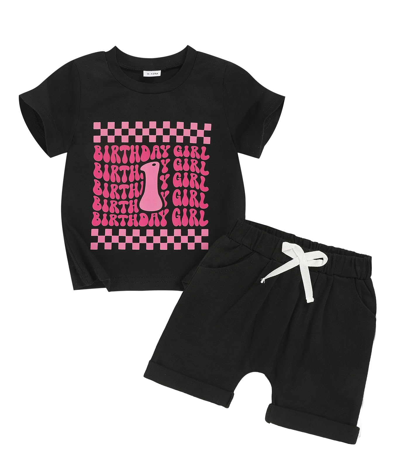 First Birthday Outfit Girl Short Sleeve Shirt and Shorts Sets for One Year Old C