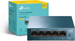 TP-Link LS105G - 5 Port Gigabit Switch, Plug & Play, Steel Housing | Plug & play, no setup needed. Fanless design, silent. Metal casing. 5 Gigabit ports. QoS.