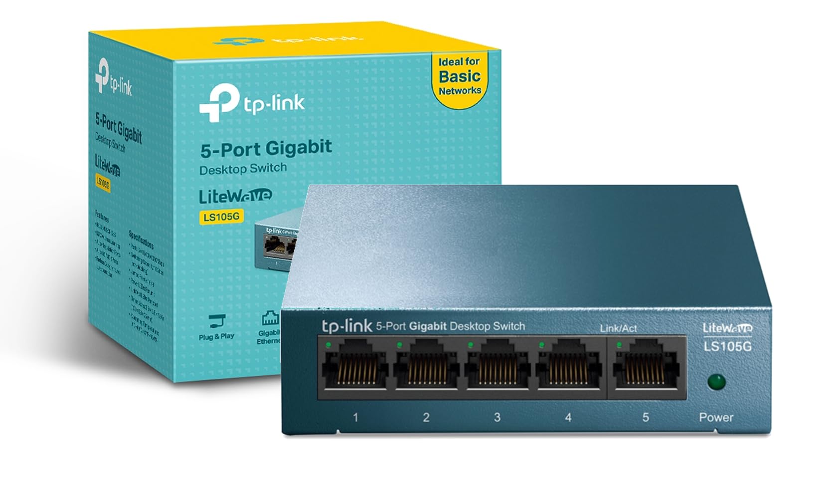 TP-Link LS105G - 5 Port Gigabit Switch, Plug & Play, Steel Housing | Plug & play