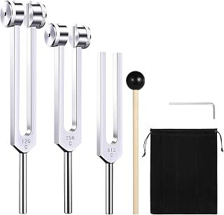Tuning Fork Set (128Hz, 256Hz, 512Hz), Weighted & Unweighted Aluminum Chakra Tuning Fork Set with Hammer and Carry Bag, Aluminum Alloy Fork for Yoga and Meditation Accessories