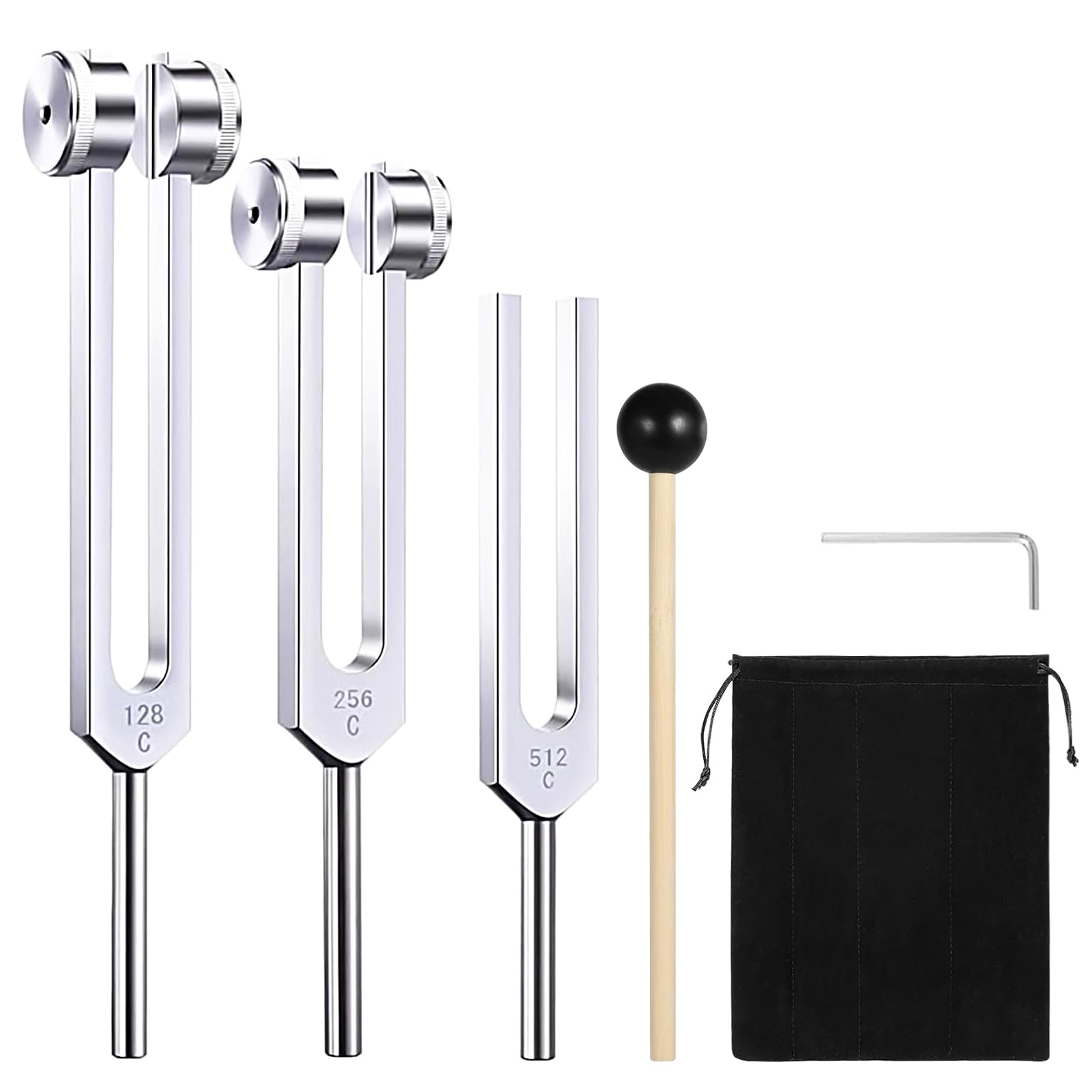 Tuning Fork Set (128Hz, 256Hz, 512Hz), Weighted & Unweighted Aluminum Chakra Tun