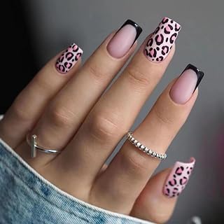 24pcs Short Square Fake Nails French Pink Tip Press Cherry Design Elegant Acrylic Glitter Full Coverage Soft Gel Fake Nails, Reusable Stick On Nails for Women Girls Manicure Kit