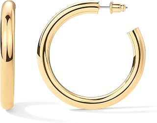 PAVOI Chunky Hoop Earrings for Women, 14K Gold Plated, Yellow Gold, Size 50