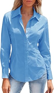 Mutitop Button Down Shirts for Women Long Sleeve Dress Shirts Wrinkle Free Collared Work Office Solid Blouses Corset Tops