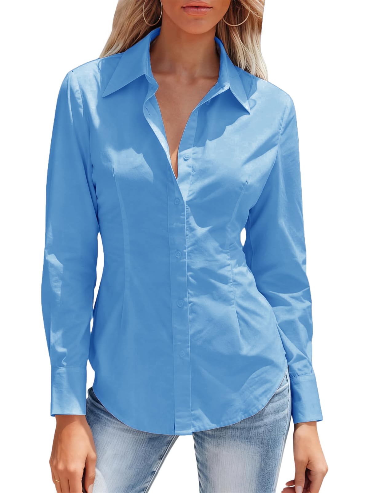 Mutitop Button Down Shirts for Women Long Sleeve Dress Shirts Wrinkle Free Colla