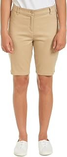 Izod Bermuda da Donna, Stile Skinny con Chiusura a Gancio e Occhiello, in Twill Elasticizzato, Pantaloncini per Uniforme Scolastica