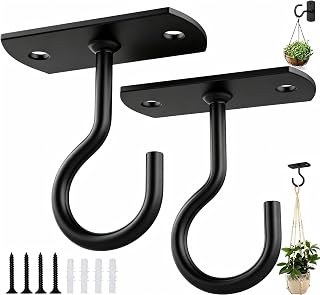 ASZUNE Ceiling Hooks for Hanging Plants 2Pack 2.5in,Wall Plant Hooks Black | for Plants,Lights,Planters,Lanterns,Hanging Bird Feeders,Wind Chimes,indoor&Outdoor Decoration