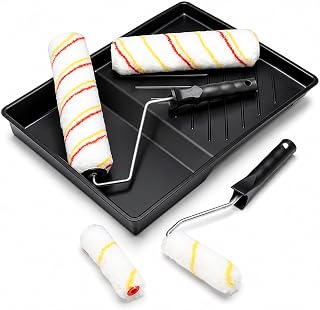 Fit for the job Paint Roller Set 7 piece, Decorating kit with mini Rollers | Emulsion Paint Rollers & Tray Kit, 2x 9" & 2x 4" Rollers, Medium Pile Sleeves, Decorating Tools for Walls, DIY Painting