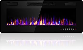 Electactic 36 Inch Electric Fireplace Insert Ultra-Thin - Recessed & Wall-Mounted Fireplace Heater with Thermostat, Adjustable Flame, Remote Control - Linear with Timer, Touch Screen, 750/1500W