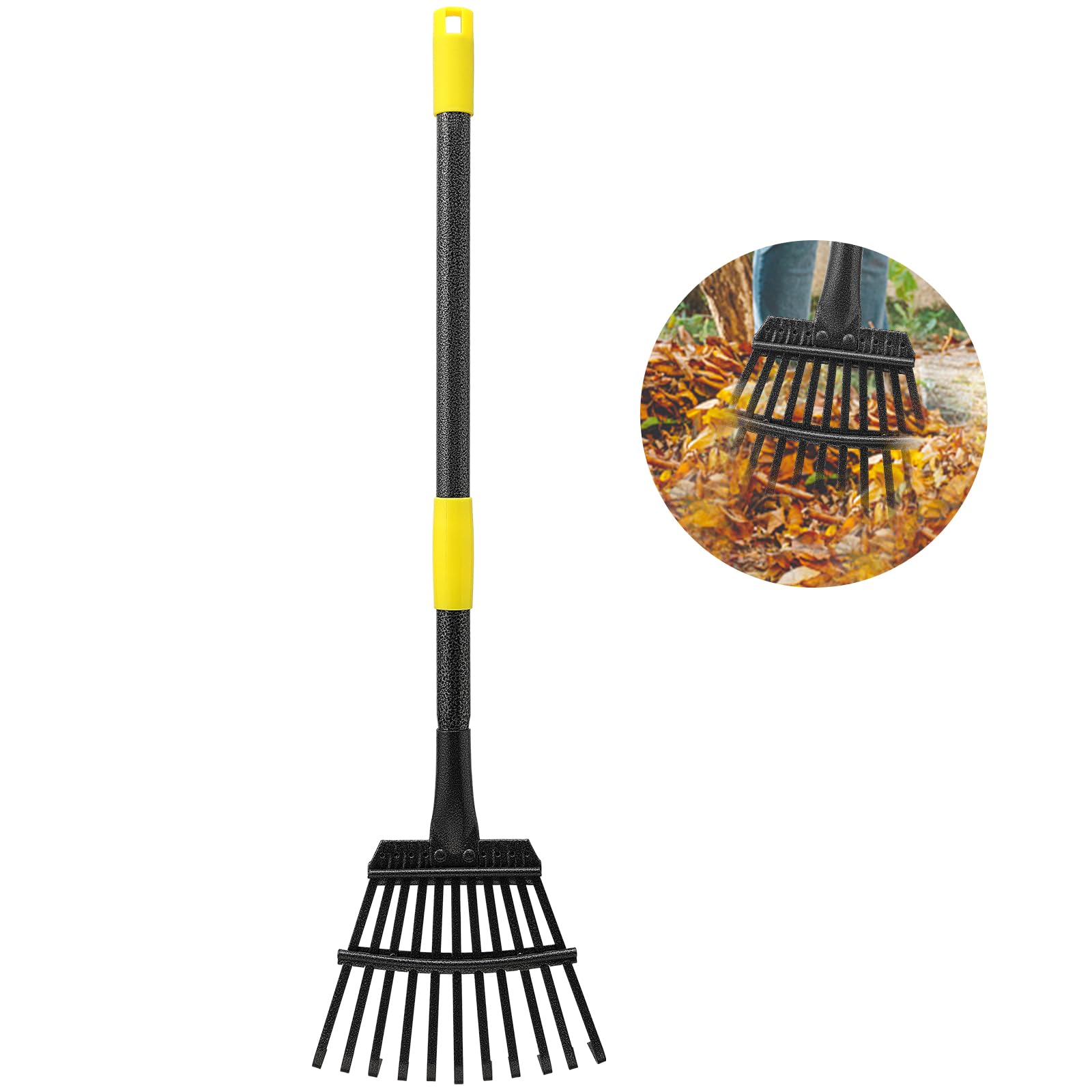 Oliynedy Leaf Rake for Gardening, Adjustable Metal Garden Rake for Leaves Long H