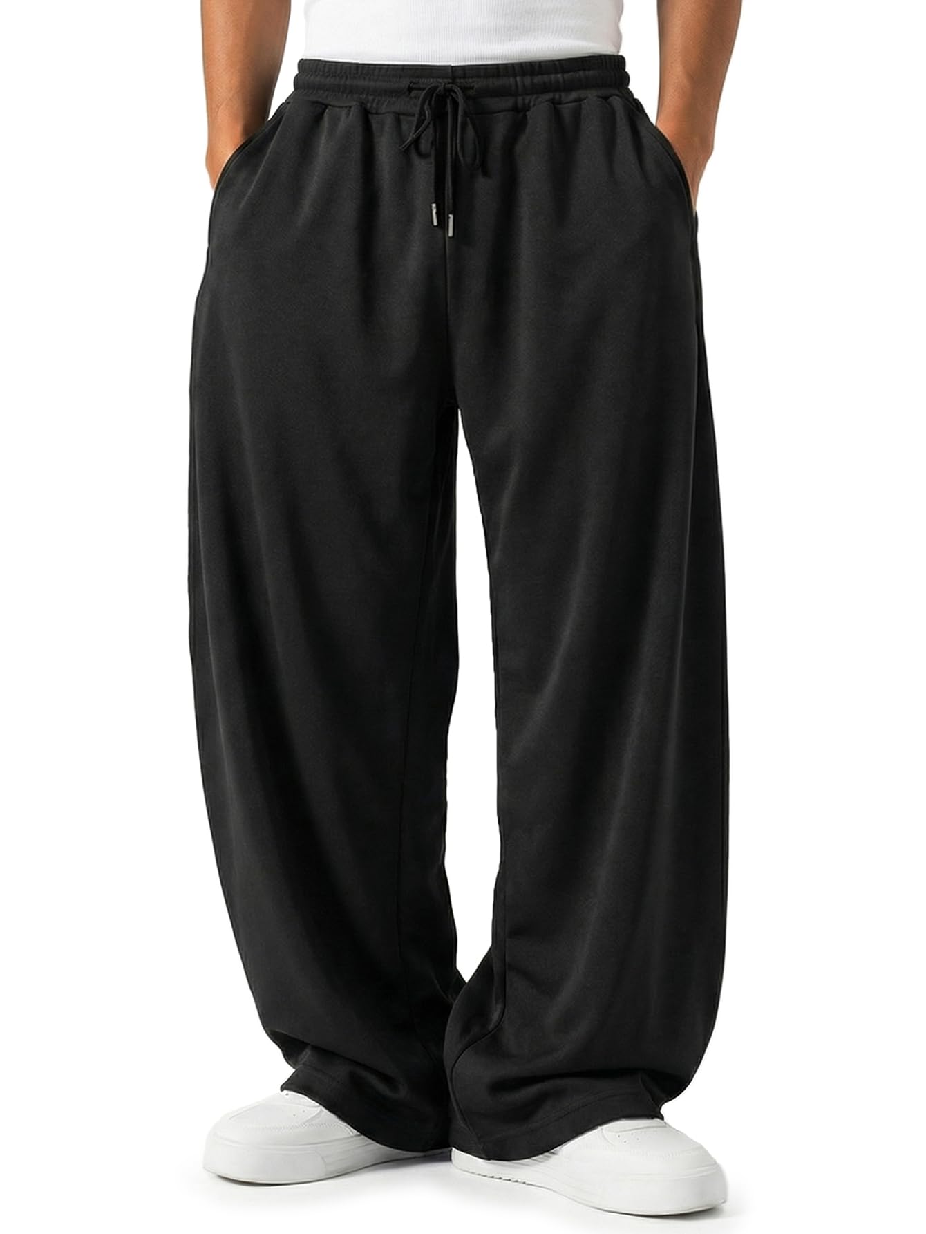 Qlarnaweer Men's Baggy Sweatpants Wide Leg Lounge Sweat Pants with Pockets