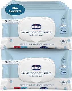 Chicco Megapack Baby Wipes 864 Multi-Purpose Clip-On Cleansing Wipes, Alcohol-free, Fragrant, Suitable for Sensitive Skin, Flip 2024, 12 Packs of 72 Wipes