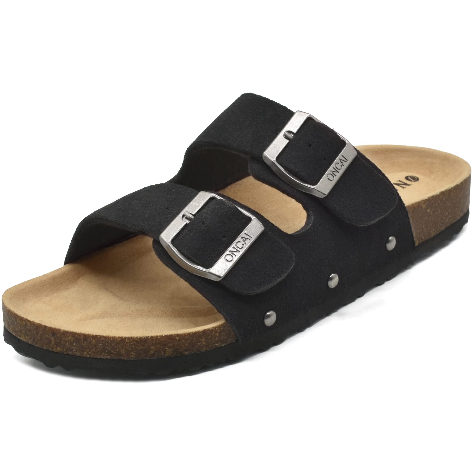 ONCAI Womens Flat Slide Sandals with Arch Support 2 Strap Adjustable Buckle Slip