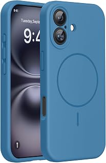 Miracase Compatible with iPhone 16 Case, Soft Microfiber Anti-Scratch Inner Lining Compatible with MagSafe, Liquid Silicone Case with Drop Protection for iPhone 16, Capri Blue