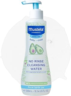 Mustela No Rinse Cleansing Water for Baby - Gentle Micellar Water - 300ml | Gentle Formula, 98% Natural Ingredients, With Aloe Vera, Avocado Perseose and Saponaria Leaf, For Baby's Sensitive Skin