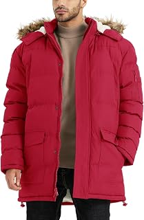 Men's Long Winter Warm Coats Insulated Fleece Parka Jacket Windproof Padded Puffy Coat with Removable Fur Hood