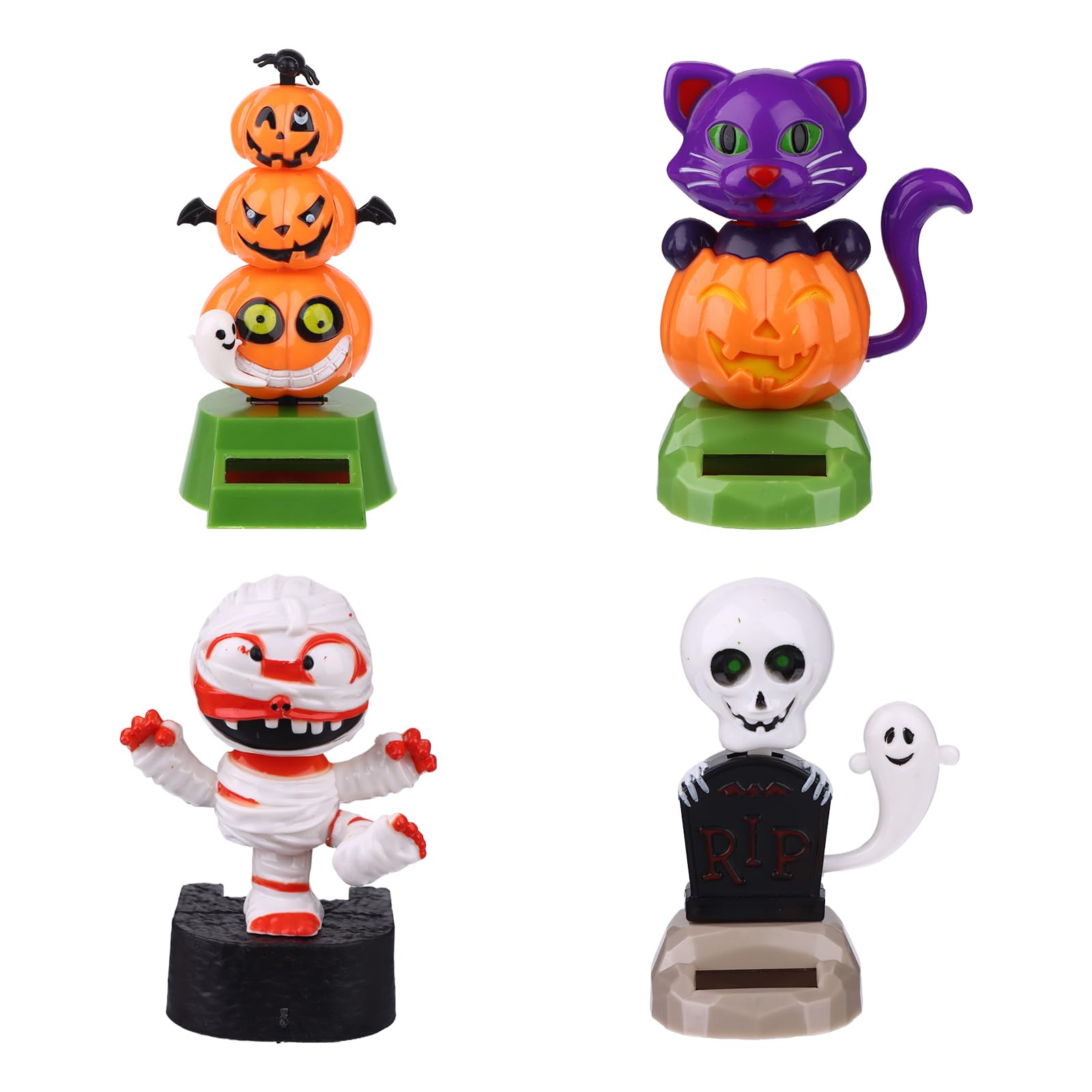 4 Pack Halloween Solar Powered Dancing Toys Skull Pumpkin Zombie Elf Witch Car S