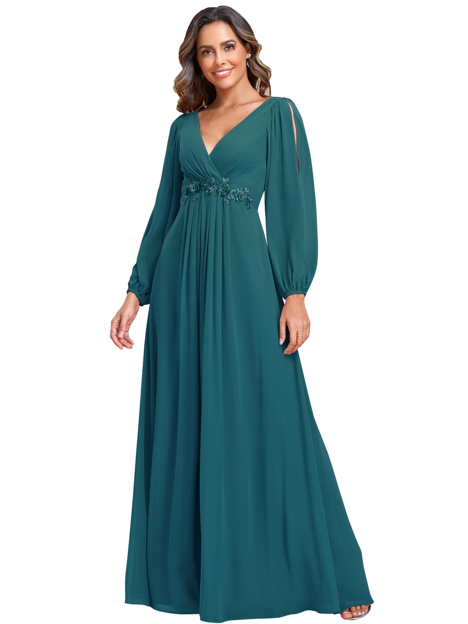 Ever-Pretty Damen Stilvolle Chiffon V-Ausschnitt Applique Plus Size Abendkleider