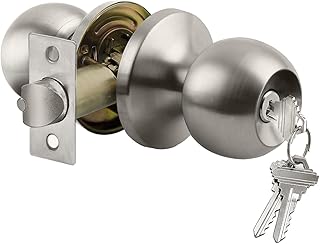 BESTTEN Keyed Entry Door Knob with Lock, Heavy Duty Interior and Exterior Door Lock, Standard Ball, Satin Nickel