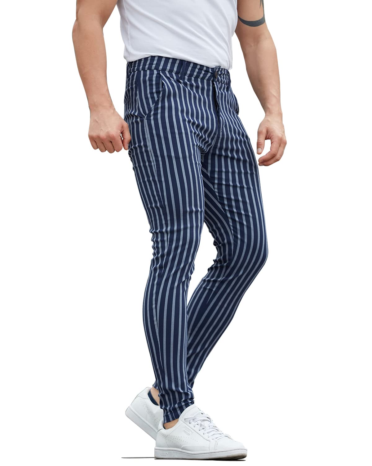 ALLELMS Mens Chinos Slim Fit Stretch Flat-Front Skinny Dress Pants