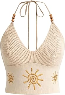 Verdusa Women's Y2k Halter Tops Embroidery Crop Top Western Cowgirl Shirts