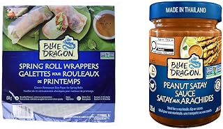 Blue Dragon Asian Satay Starter Kit, Rice Paper Spring Roll Wrappers 134g with Peanut Satay Sauce 325ml Jar, Fresh Rolls and Dipping Sauce Duo, Made in Thailand, Non GMO Verified
