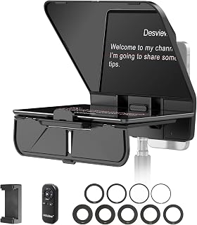 Desview T5 Teleprompter for Smartphone & Tablet, Video Recording | Compatible with DSLR Cameras. Includes 49-82mm Adapter Rings, Coated Glass, Bluetooth Remote, Free App for Streaming