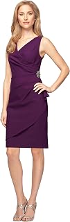 Alex Evenings Women's Slimming Short Ruched Dress with Ruffle (Petite and Regular)