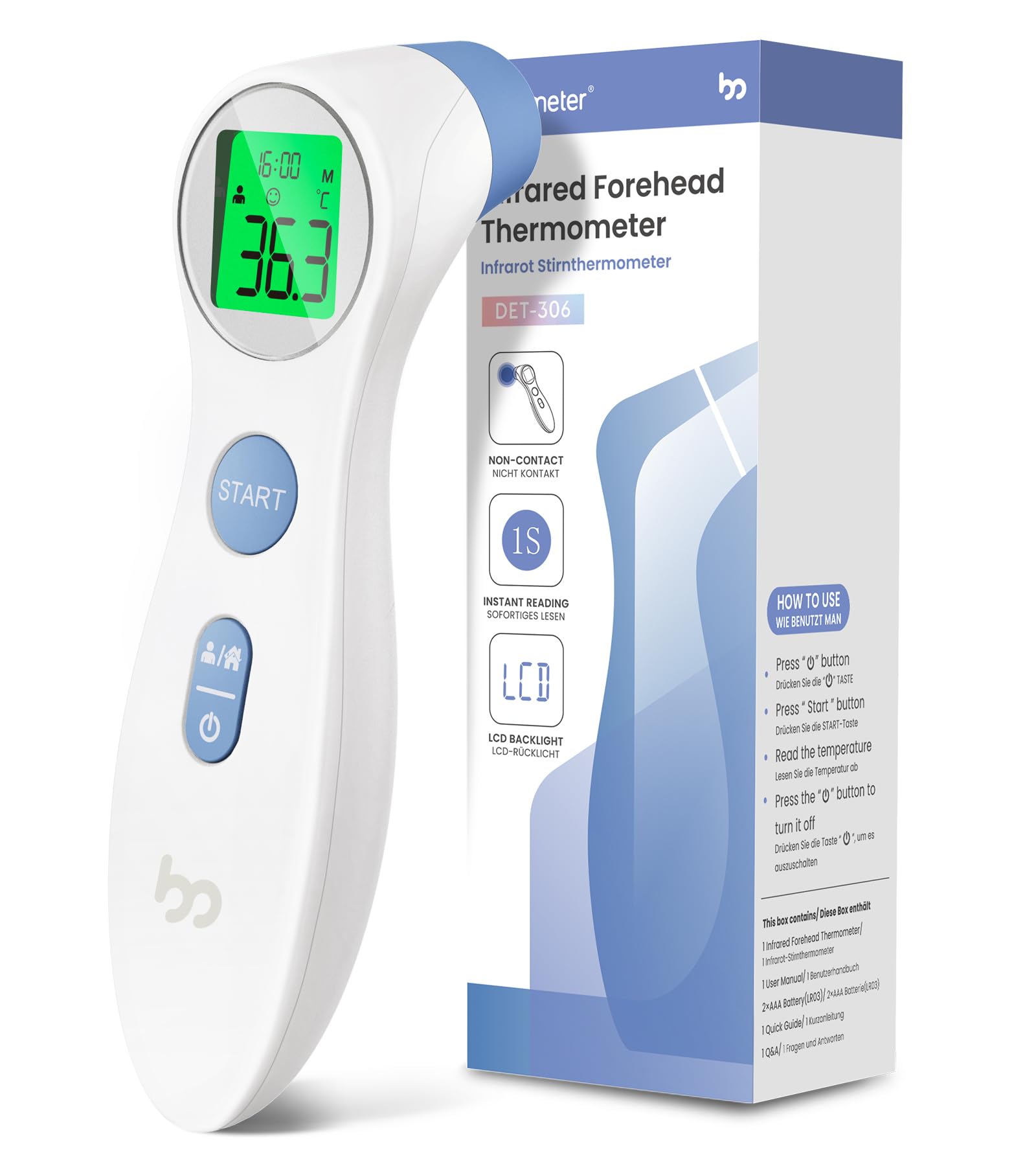 Forehead Thermometer for Adults Kids, No-Touch Infrared LCD Display Digital Baby