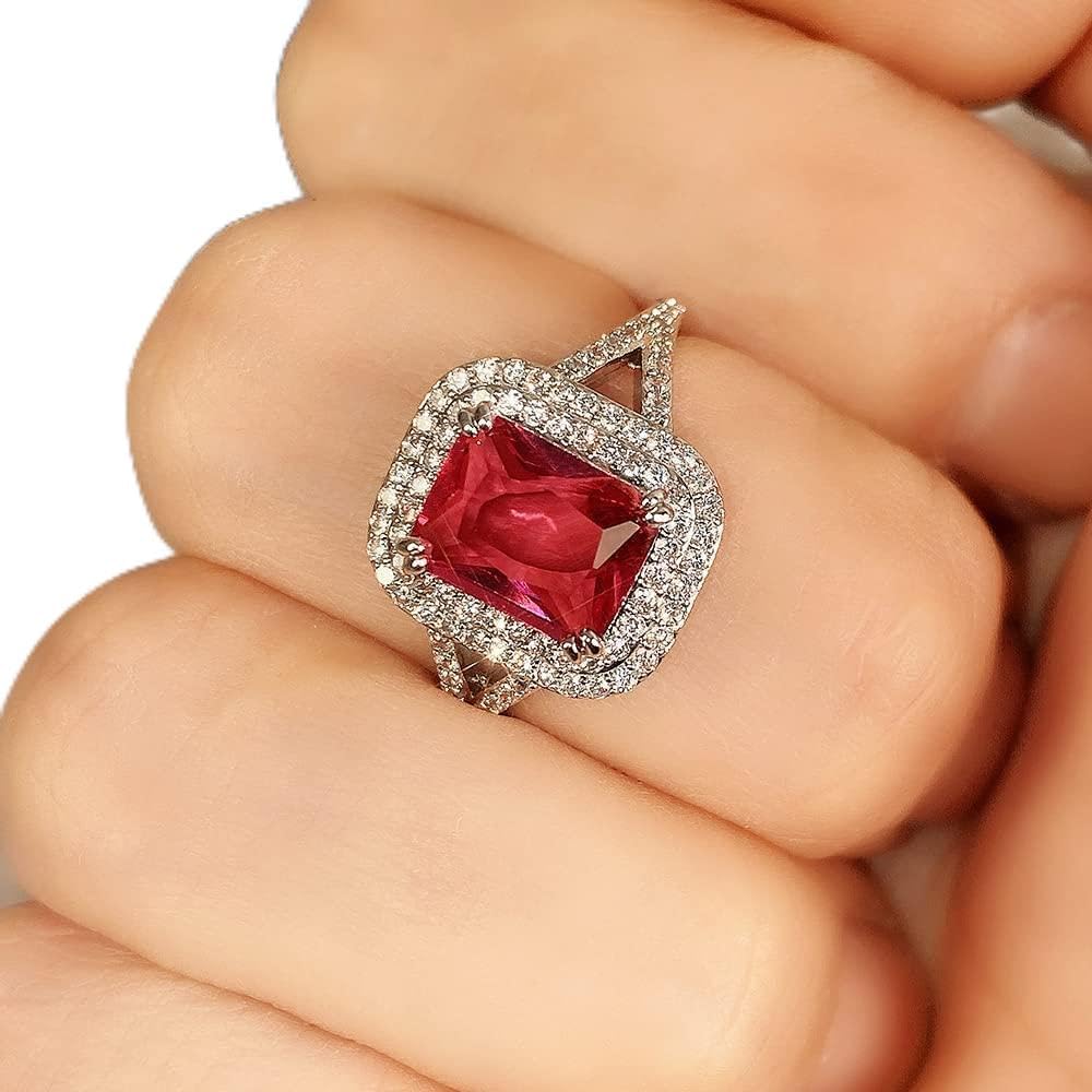 Vintage 925 Sterling Silver Promise Rings for her，Ruby Ring Cocktail Rings Squar